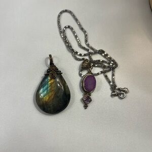 Elegant Labradorite and Purple Druzy Quartz Pendant and Necklace